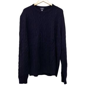 346 Brooks Brothers Navy Blue Lambswool Cashmere Cable Knit Sweater Sz XXL